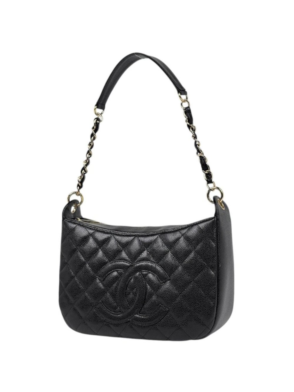 Chanel Shoulder Bag CC Logo Quilted Caviar Leather Black